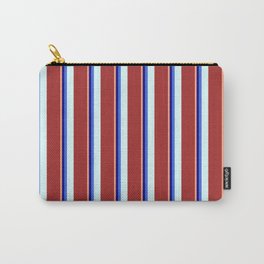 [ Thumbnail: Eyecatching Light Salmon, Blue, Royal Blue, Light Cyan, and Brown Colored Lined/Striped Pattern Carry-All Pouch ]