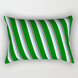 [ Thumbnail: Eyecatching Blue, Sienna, Sky Blue, Mint Cream & Dark Green Colored Stripes/Lines Pattern Rectangular Pillow ]
