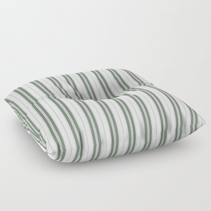 Forest Green and White Vertical Vintage American Country Cabin Ticking Stripe Floor Pillow