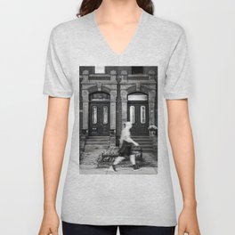 The Lights of Home - evening lights from gracious brownstones in downtown Saint John, New Brunswick, Canada V Neck T Shirt