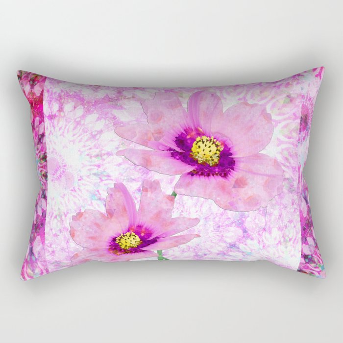 Pink Mandala Cosmos Flower Floral Art  Rectangular Pillow