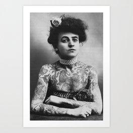 Woman and Her Tattoos, retro Photographs Art Print