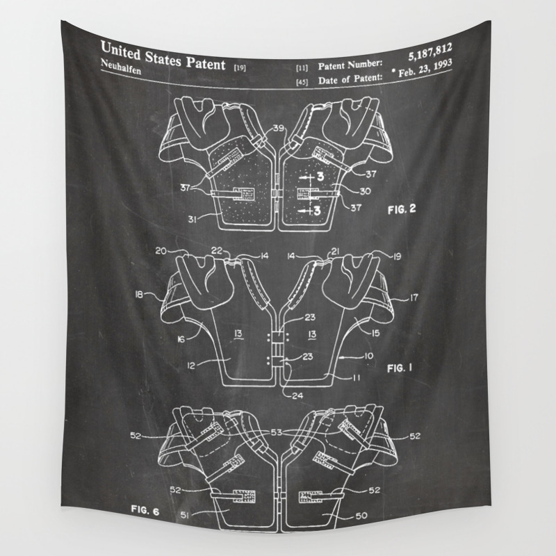 Football Pads Patent American Football Art Black Chalkboard