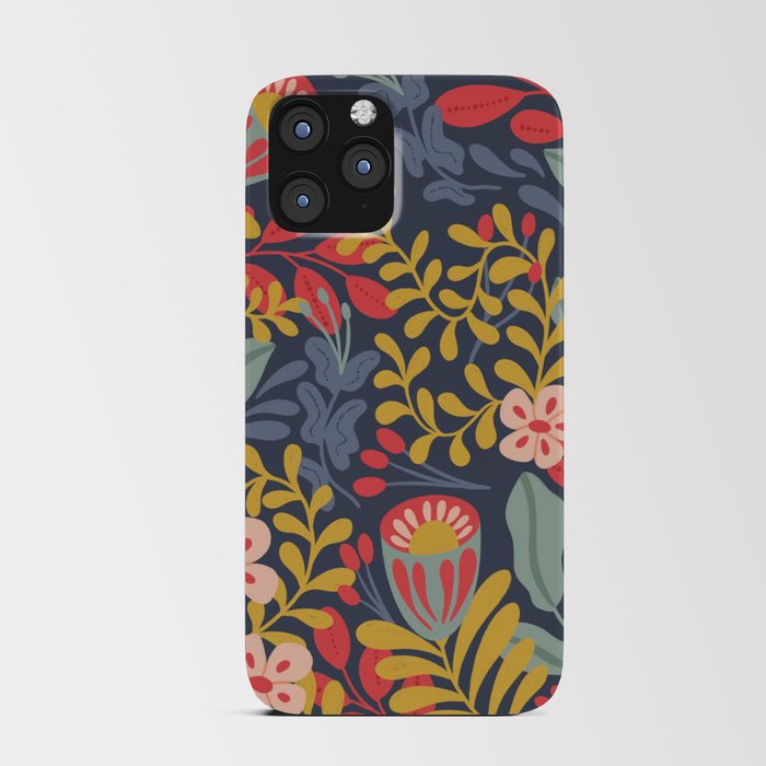 Folksy Jungle Flowers in Dusty Blue and Peach  iPhone Card Case