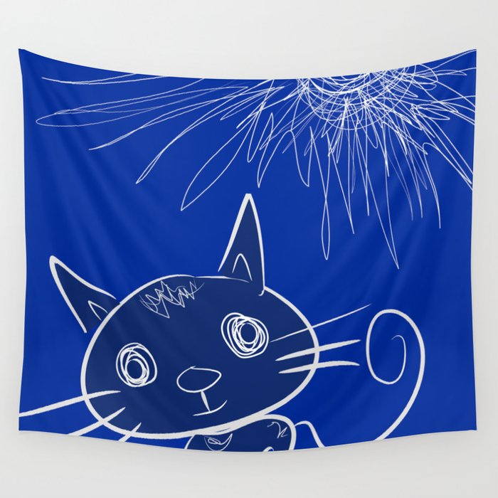 blue cat under the sun Wall Tapestry