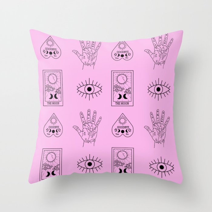 Palmistry Tarot Planchette Fortune Telling in Pink Throw Pillow