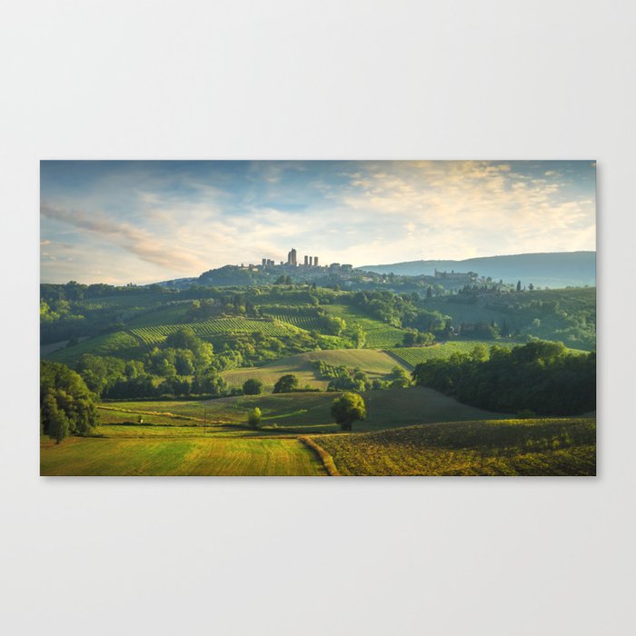 Panoramic view of San Gimignano and countryside landscape. Tuscany Canvas Print