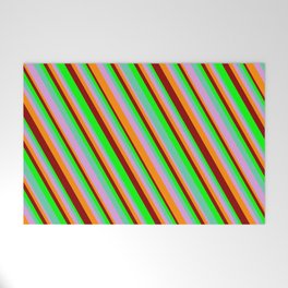[ Thumbnail: Lime, Aquamarine, Plum, Dark Orange & Dark Red Colored Lines/Stripes Pattern Welcome Mat ]