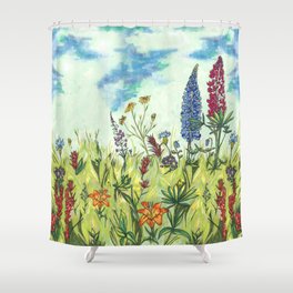 Sapphorica Creations- Woodland + Wildflower- Wildflower Field  Shower Curtain