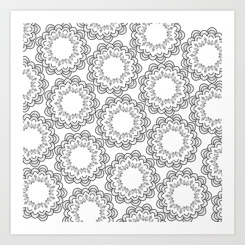 Abstract Geometrical Black White Hand Painted Mandala Art Print By