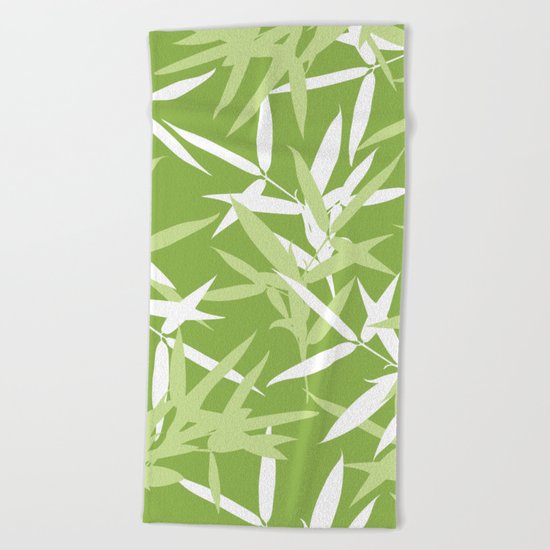 Green Bamboo Leaves Unique Pattern Beach Towel