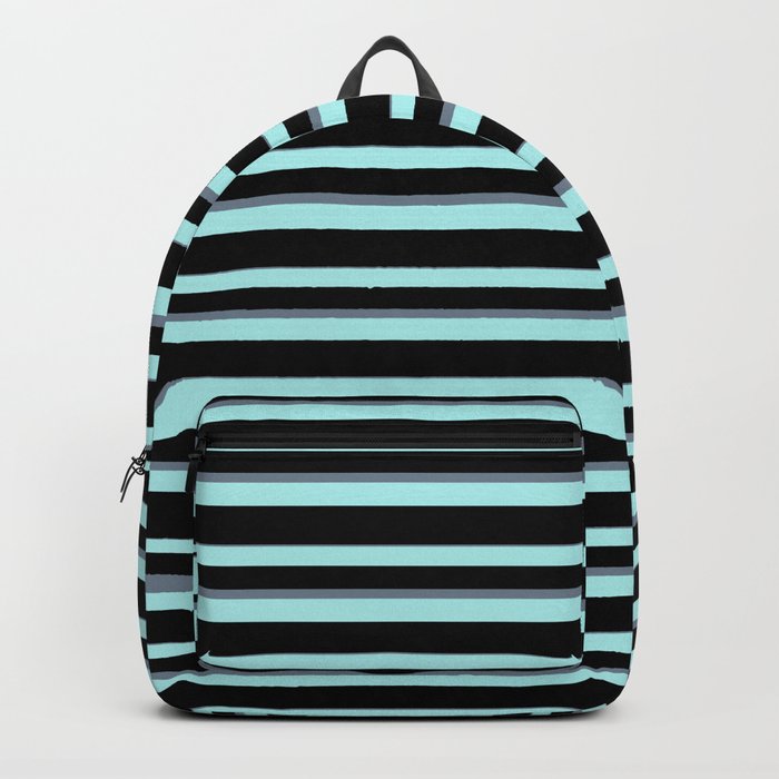 Turquoise, Black, and Slate Gray Colored Stripes Pattern Backpack