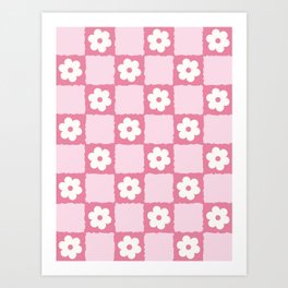 Flower Checker in Pink Art Print