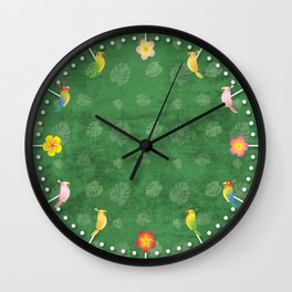 Tiki Birds - Green Pattern Wall Clock