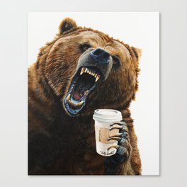 " Grizzly Mornings " give that bear some coffee Canvas Print