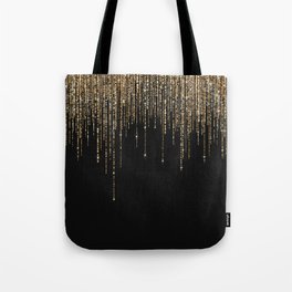 Luxury Chic Black Gold Sparkly Glitter Fringe Tote Bag