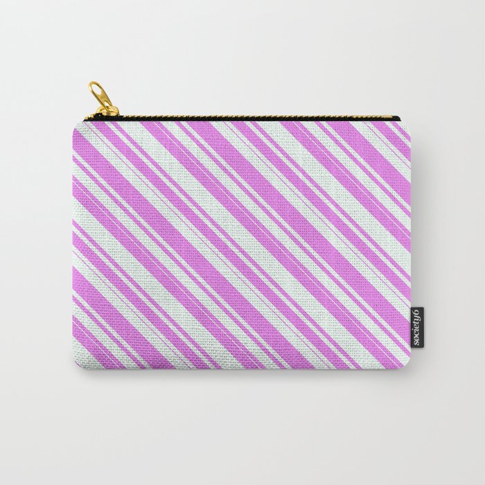Violet & Mint Cream Colored Striped/Lined Pattern Carry-All Pouch