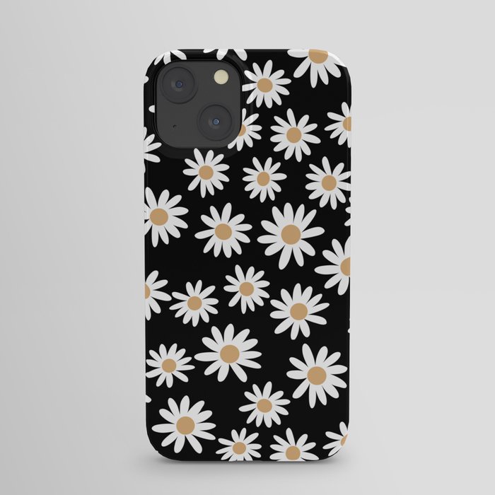 Daisies - daisy floral repeat, daisy flowers, 70s, retro, black, daisy floral iPhone Case