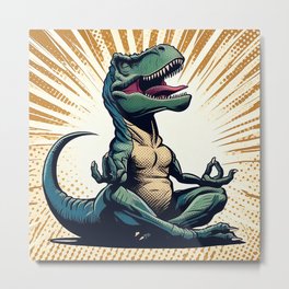 T-Rex Yoga Metal Print