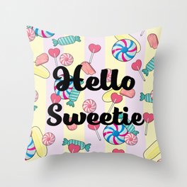Hello Sweetie Candy & Heart Stripe Print Throw Pillow