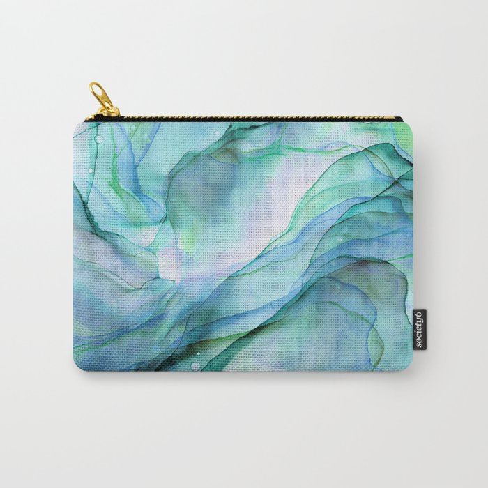 Aqua Turquoise Teal Abstract Ink Painting Carry-All Pouch