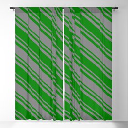 [ Thumbnail: Green & Gray Colored Stripes Pattern Blackout Curtain ]