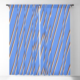 [ Thumbnail: Cornflower Blue, Brown, and Bisque Colored Lines Pattern Blackout Curtain ]