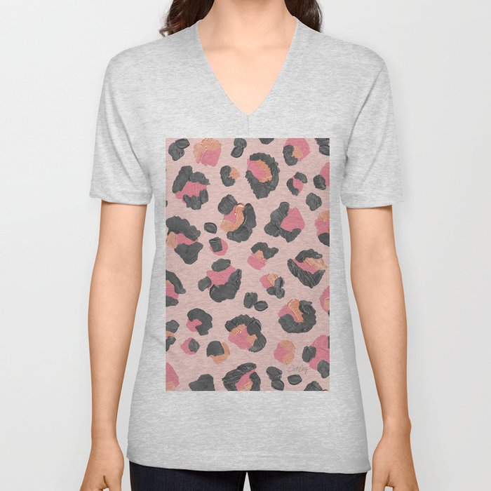 Leopard Print – Peach & Pink V Neck T Shirt