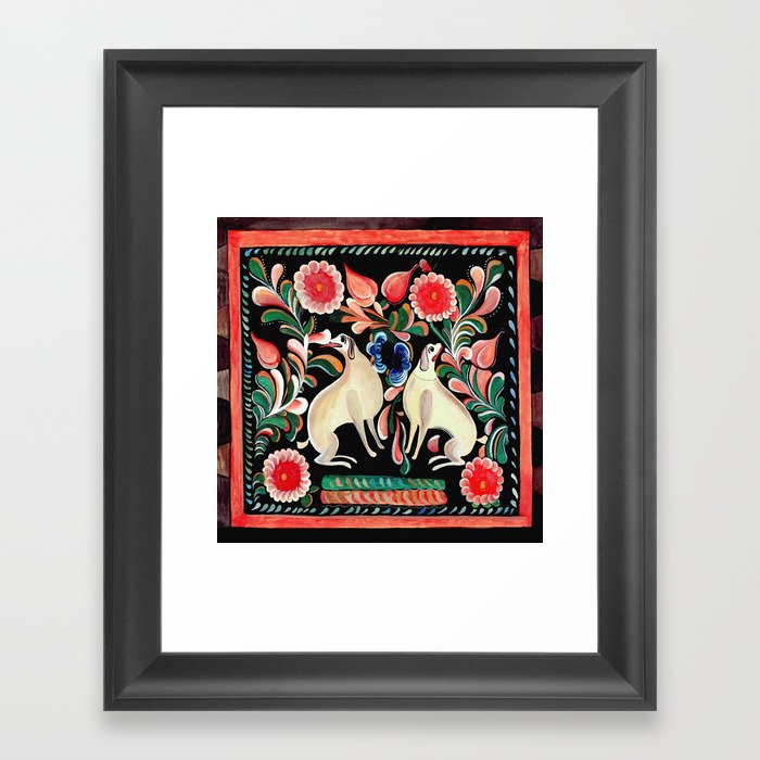 Vintage Mexican Folk Art Design with Flowers and Animals Framed Art Print