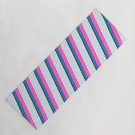 [ Thumbnail: Lavender, Green, Royal Blue & Hot Pink Colored Pattern of Stripes Yoga Mat ]