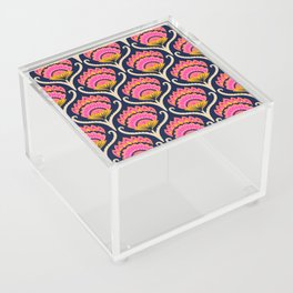 Bright ethnic ogee flame floral  - Hot pink, marigold and papaya orange on midnight blue Acrylic Box