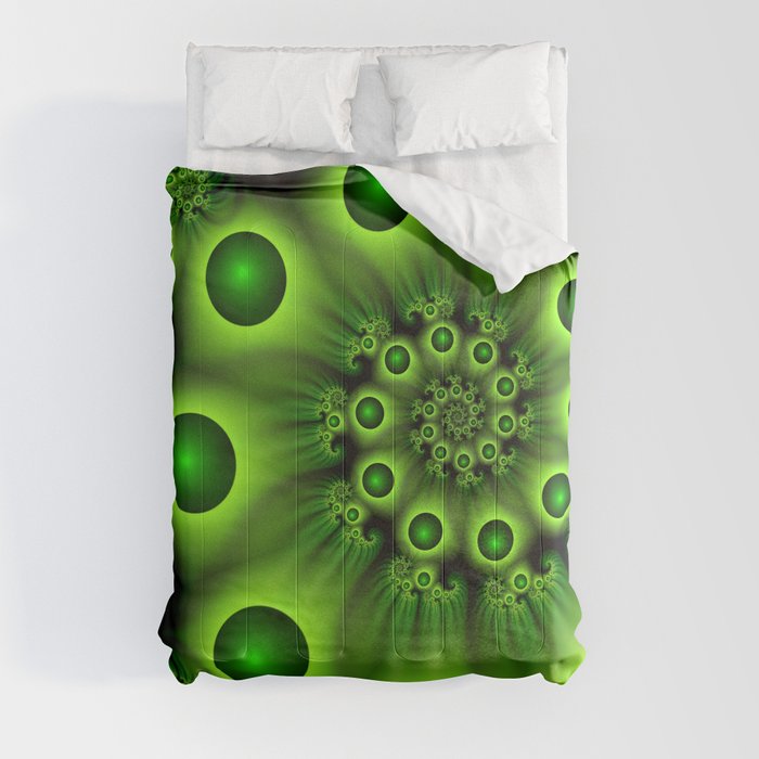 Green Fractal, Modern Spiral With Depth Comforter