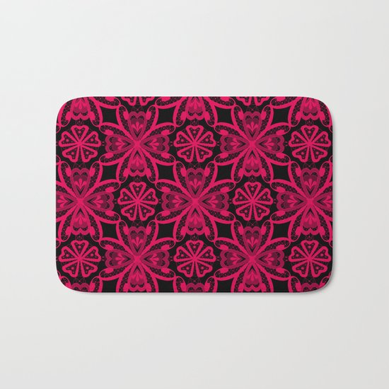 Red Lace on black . Bath Mat