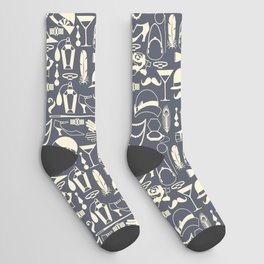 White Fashion 1920s Vintage Pattern on Dark Gray Socks