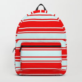 [ Thumbnail: Light Cyan & Red Colored Pattern of Stripes Backpack ]