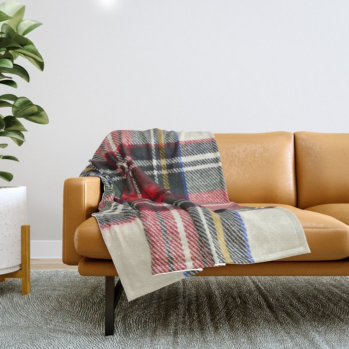Scottish tartan pattern. Red and white wool plaid print as background. Symmetric square pattern. Throw Blanket