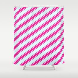 [ Thumbnail: Light Cyan and Deep Pink Colored Stripes/Lines Pattern Shower Curtain ]