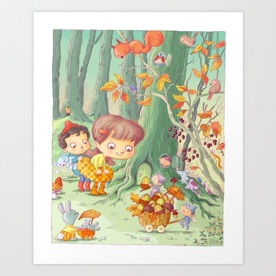 Acorn Gatherers Art Print