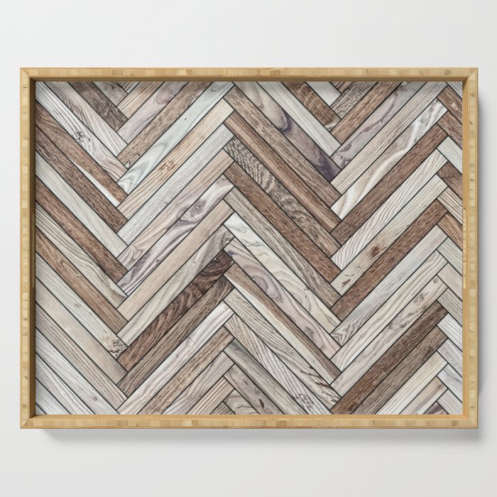 Seamless texture of wood parquet (herringbone). Floor natural pattern Serving Tray
