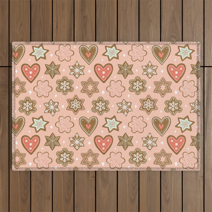 Gingerbread Christmas Cookies - Blush Palette Outdoor Rug