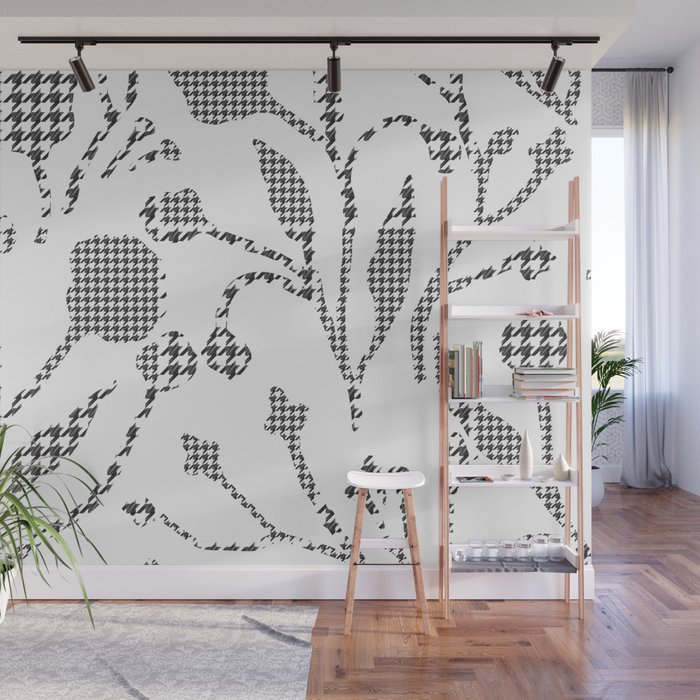 Black and White Floral Botanical Pattern 2 Wall Mural