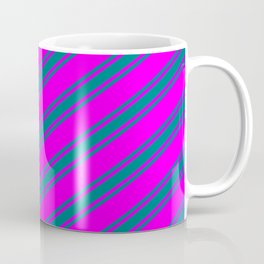 [ Thumbnail: Fuchsia and Teal Colored Stripes Pattern Coffee Mug ]