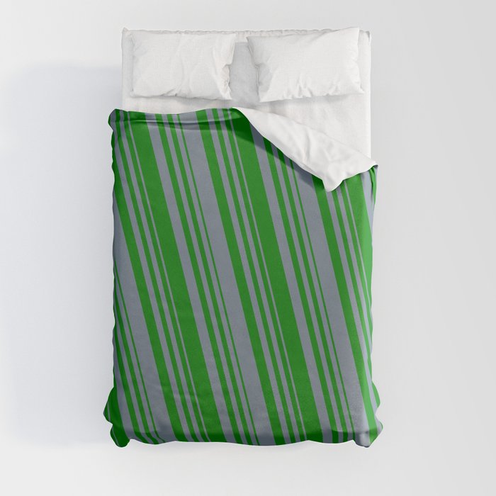 Light Slate Gray and Green Colored Lined Pattern Duvet Cover