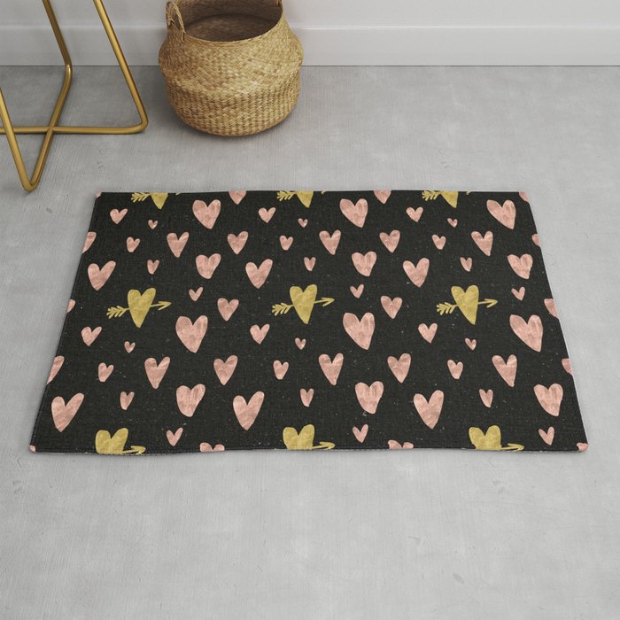 Rose Gold Hearts with Yellow Gold Hearts on Black Rug