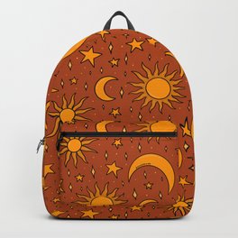 Vintage Sun and Star Print in Rust Backpack | Star, Night, Constellation, Yellow, Curated, Orange, Celestial, Sunshine, Moon, Stars 