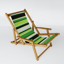 [ Thumbnail: Green, Light Gray, Forest Green, and Black Colored Stripes Pattern Sling Chair ]