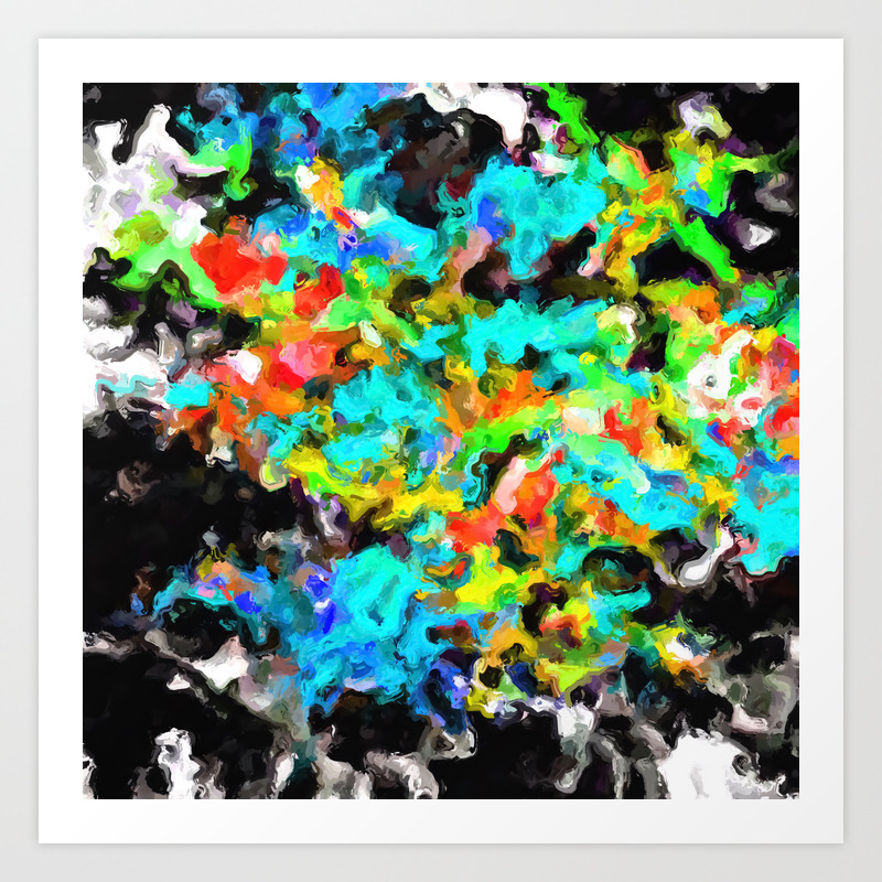 Psychedelic Splash Painting Abstract Texture In Blue Orange Yellow Green Black Art Print By Timla Society6