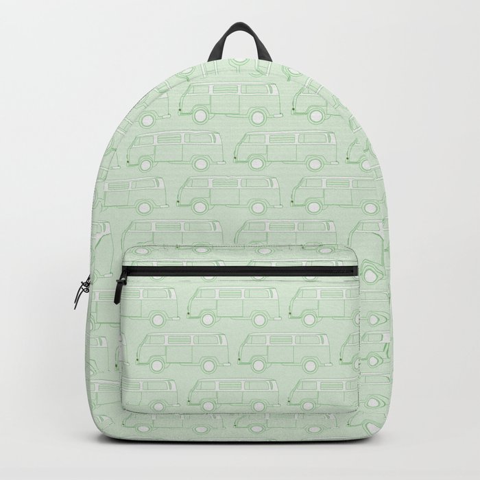 Light Green Retro Camper Van Pattern Backpack