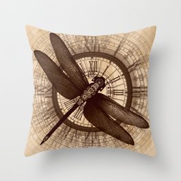 Steampunk - Mechanical Dragonfly Throw Pillow