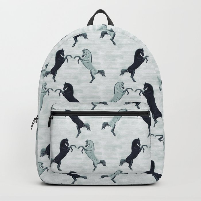 seamless pattern gray horses sniffing, digital painting Backpack